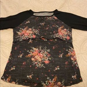 Nursing top - baseball tee black and flowers